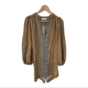Ulla Johnson Nerissa Tunic Dress Small Leopard Print V-Neck Long Sleeves